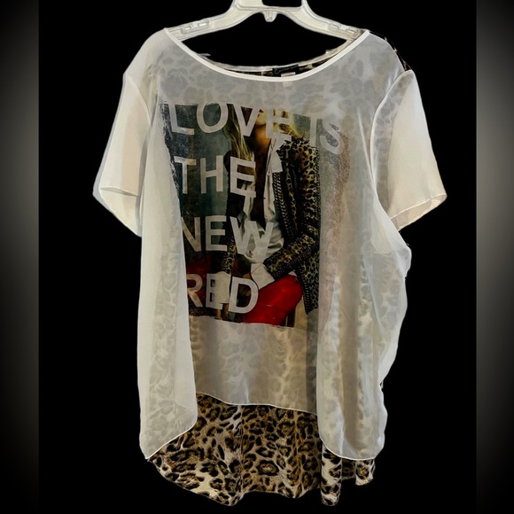 Women’s 3X  Animal Print Caren Sport Sheer Leopard Print  Blouse. - Picture 1 of 5